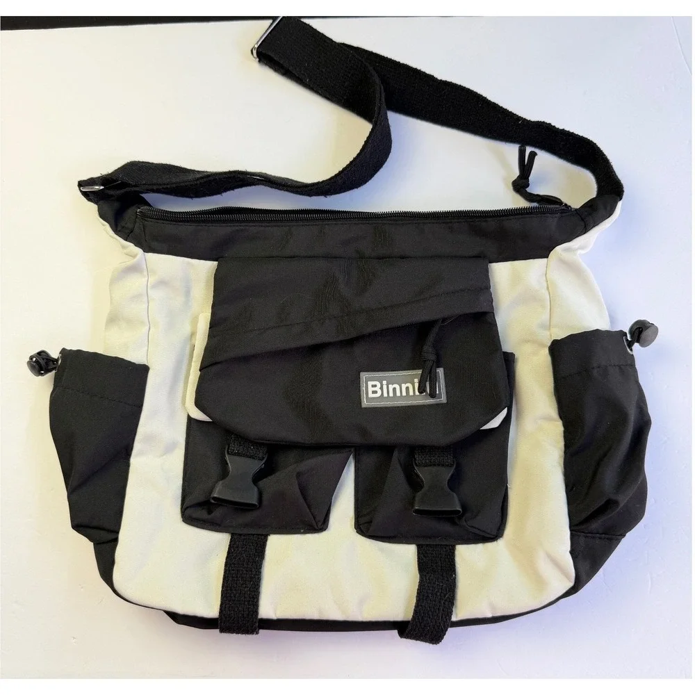 Binnilu Crossbody Bag Black White Utility Techwear Gorpcore Messenger Purse